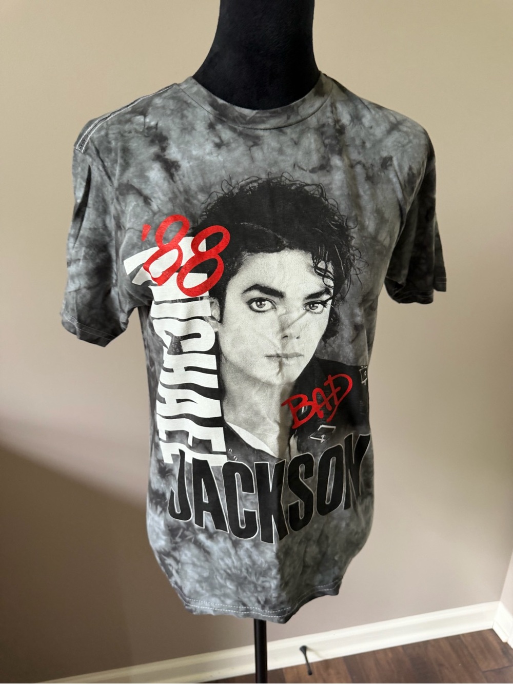Michael Jackson Concert Tie-Dye Graphic Band T-Shirt - Gray/Black Small